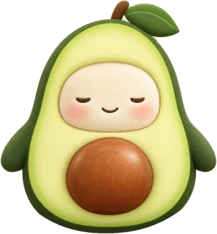 The $AVOCADO mascot, a calm avocado with its eyes closed